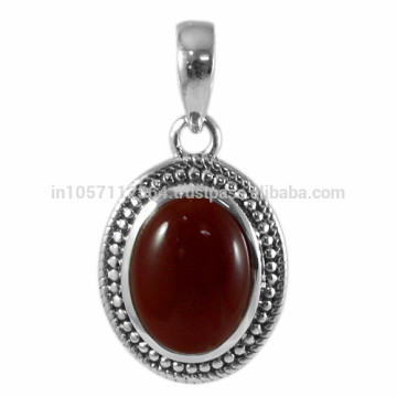 Natural Oval Shape Red Onyx Gemstone 925 Pingente De Prata Jóias